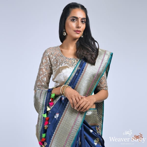 Navy_blue_katan_silk_saree_with_meenakari_WeaverStory_01