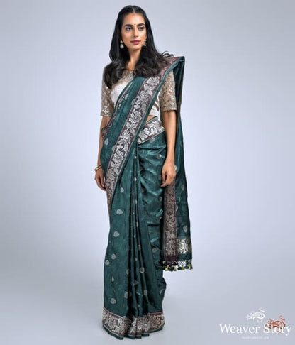 Bottle_green_and_wine_Banarasi_Tanchoi_saree_with_a_parsi_gara_weave_border_WeaverStory_02