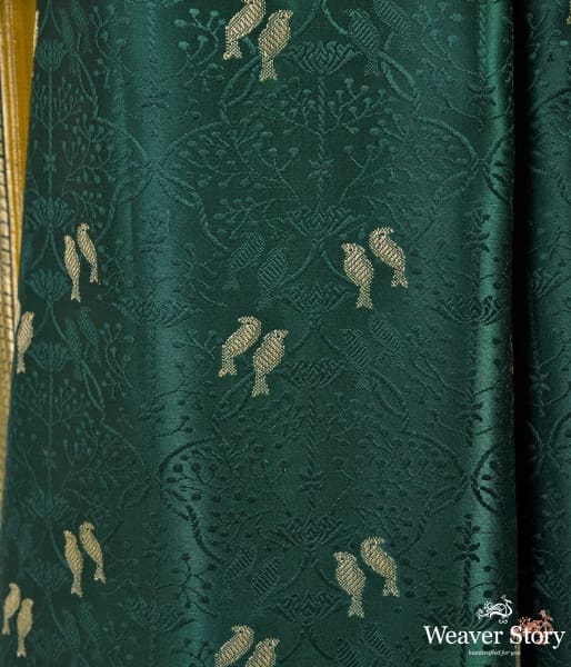 Bottle_Green_Banarasi_Tanchoi_saree_with_bird_motifs_WeaverStory_03