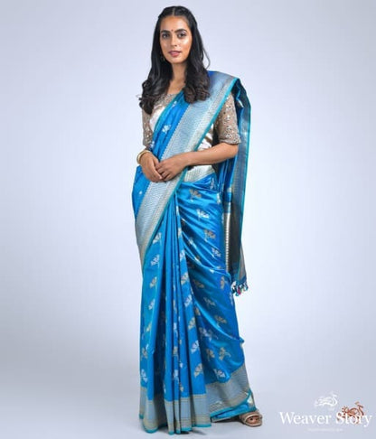 Turquoise_blue_katan_silk_saree_with_meenakari_WeaverStory_02