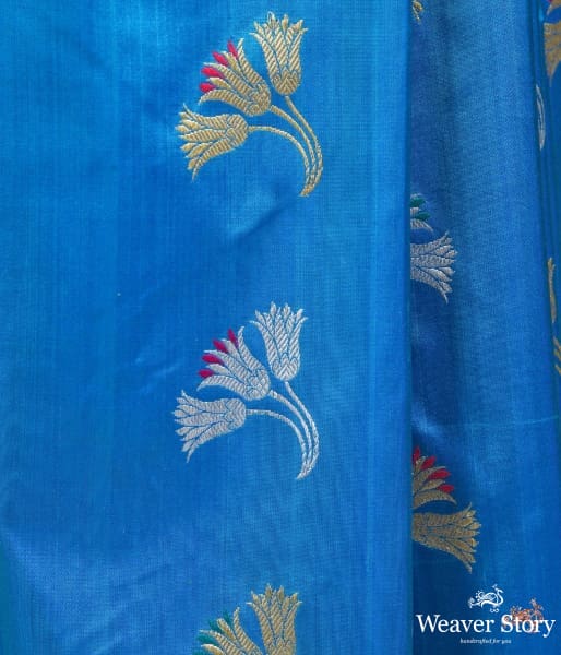 Turquoise_blue_katan_silk_saree_with_meenakari_WeaverStory_03