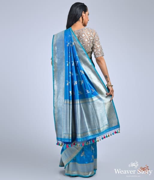 Turquoise_blue_katan_silk_saree_with_meenakari_WeaverStory_04