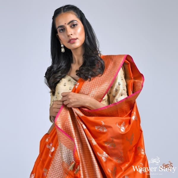 Orange_Kadhwa_banarasi_katan_silk_saree_WeaverStory_01