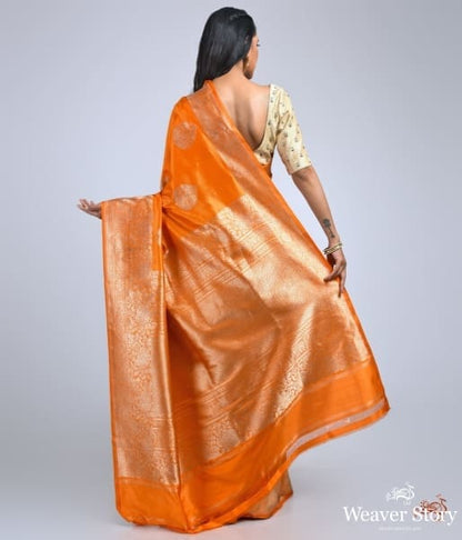 Orange_and_gold_Banarasi_silk_saree_with_kadhwa_booti_WeaverStory_04