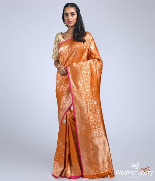 Orange_and_gold_brocade_weave_saree_WeaverStory_02