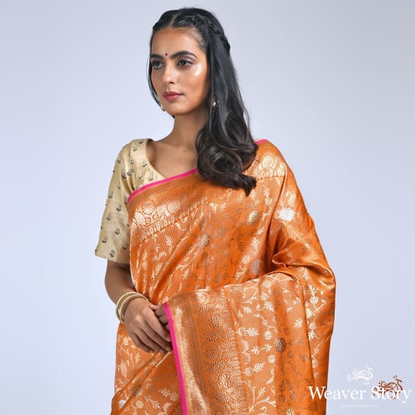 Orange_and_gold_brocade_weave_saree_WeaverStory_01