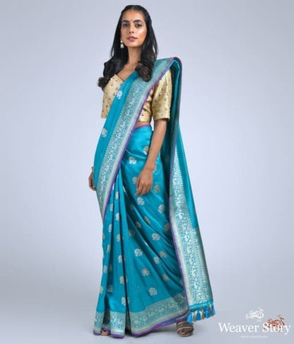 Turquoise_gulaab_boota_saree_with_shikargah_border_WeaverStory_02