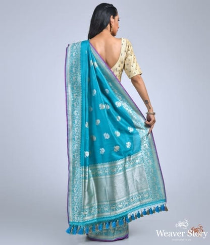 Turquoise_gulaab_boota_saree_with_shikargah_border_WeaverStory_04