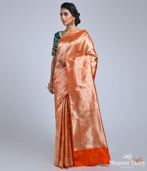 Orange_and_gold_Banarasi_Brocade_Saree_WeaverStory_02