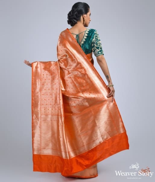 Orange_and_gold_Banarasi_Brocade_Saree_WeaverStory_04