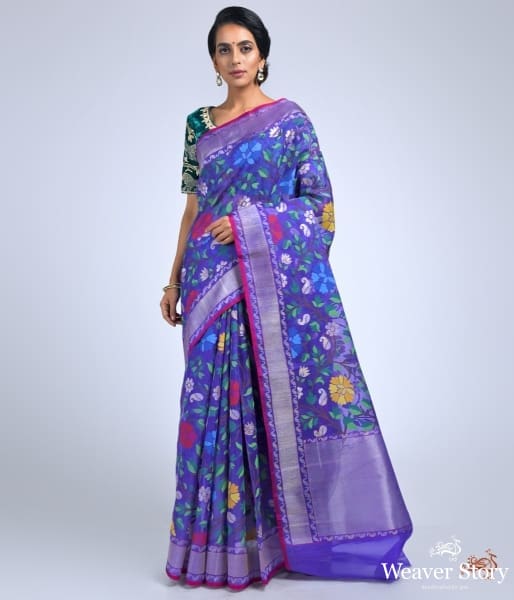 Purple Muslin Jamdani Saree with Zari Buttis main image 1