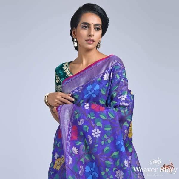 Purple_and_Blue_dual_tone_Real_Zari_Jamdani_weave_saree_WeaverStory_01