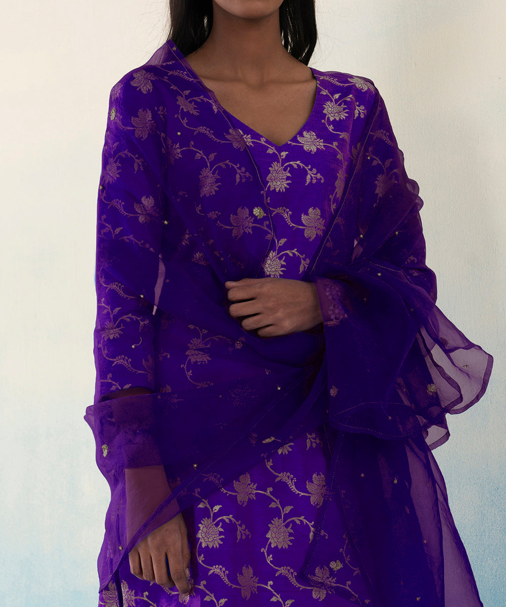 Handloom_Purple_Jaal_Tussar_Silk_Suit_Set_With_Organza_Dupatta_WeaverStory_05