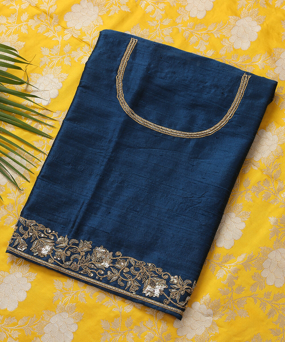 Teal_Raw_Silk_Teen_Patti_Hand_Embroidered_Blouse_Fabric_with_Zardozi_and_Dori_WeaverStory_01