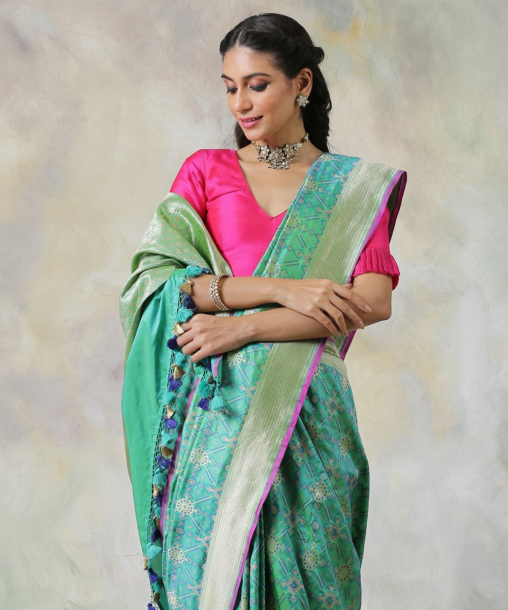 Teal_Green_Handloom_Banarasi_Patola_Saree_woven_in_Katan_Silk_with_Meenakari_WeaverStory_01