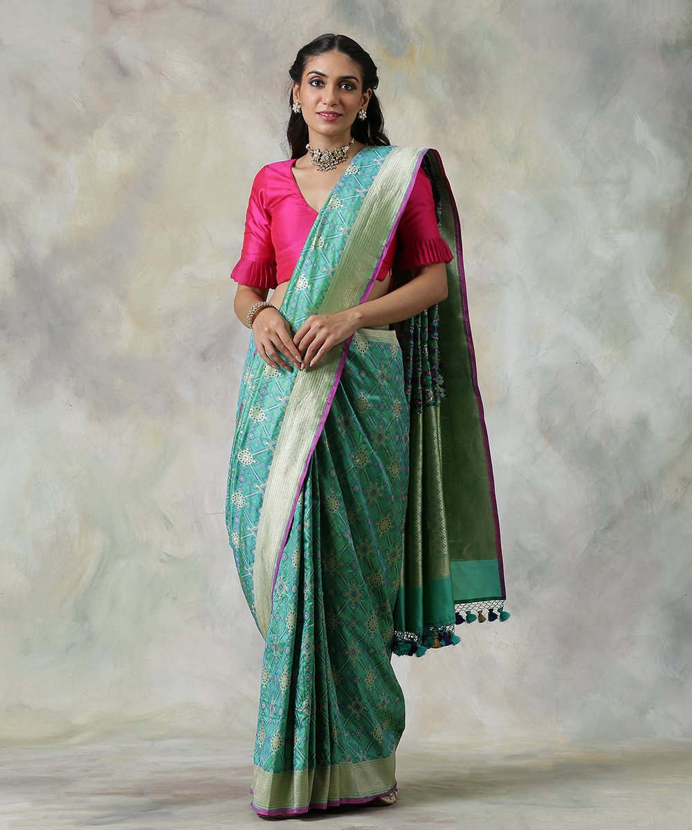 Teal_Green_Handloom_Banarasi_Patola_Saree_woven_in_Katan_Silk_with_Meenakari_WeaverStory_02