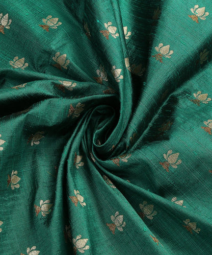 Teal_Green_Handloom_Tusser_Silk_Banarasi_Fabric_with_lotus_Zari_Booti_WeaverStory_05