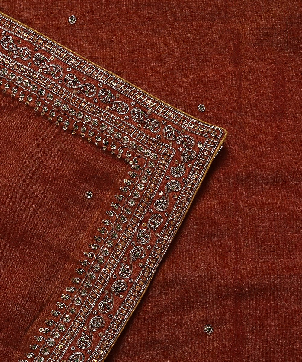 Rust_Pure_Handloom_Cotton_Tissue_Dupatta_with_Hand_Embroidery_Zardozi_Borders_WeaverStory_02