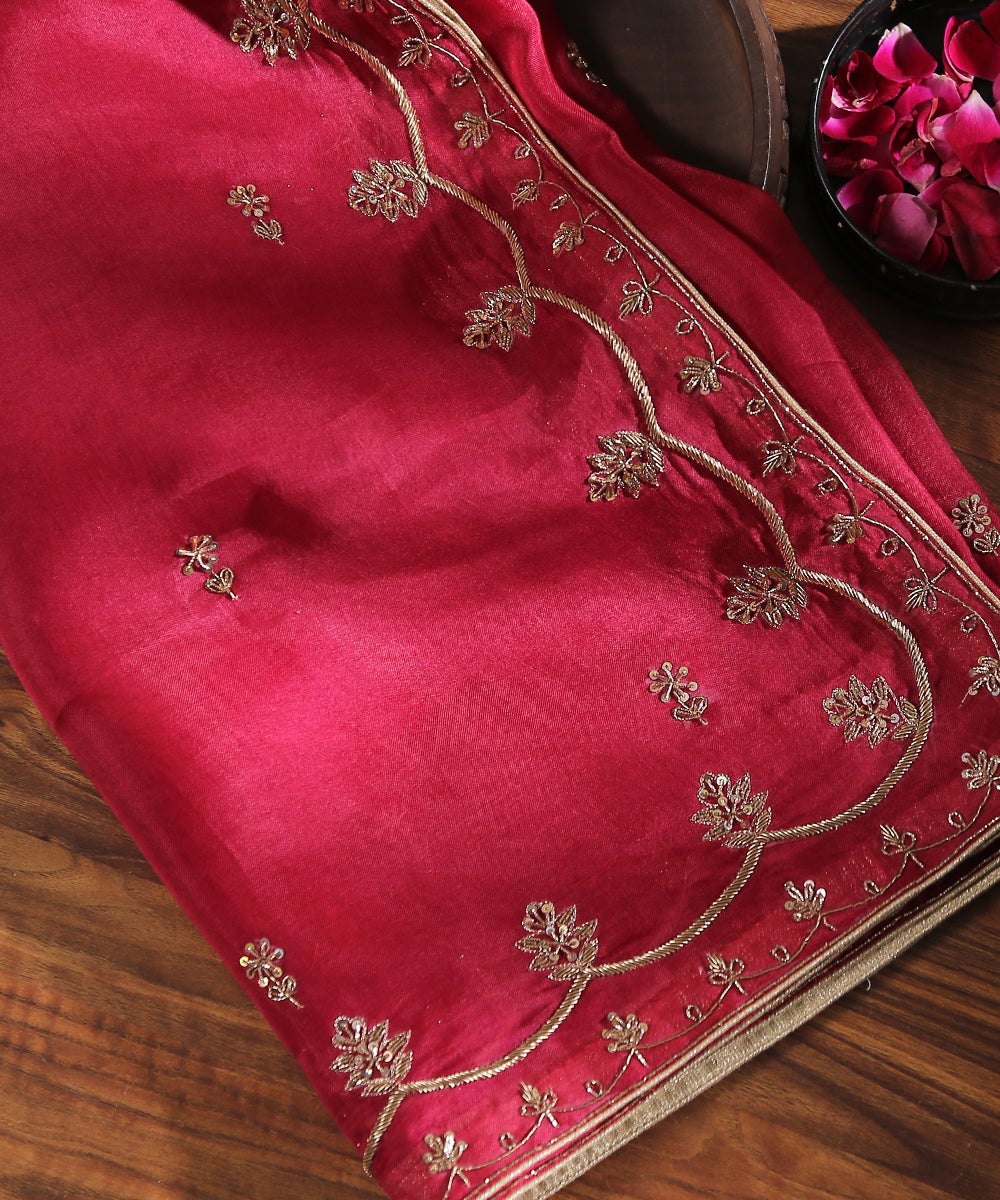 Maroon_Handloom_Organza_Dupatta_with_Zardozi_border_WeaverStory_01