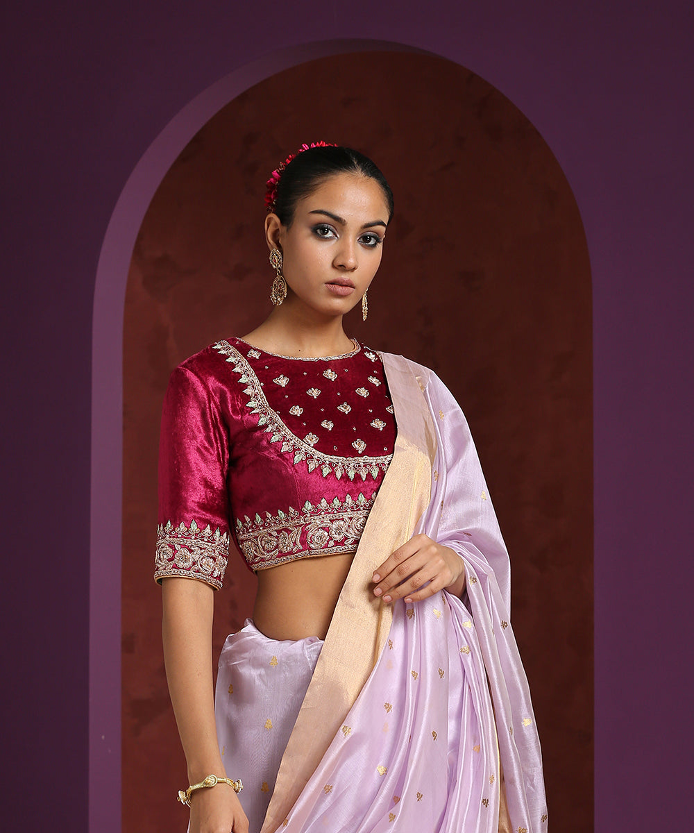 Fuchsia_Pure_Velvet_Hand_Embroidered_Zardozi_Blouse_WeaverStory_02