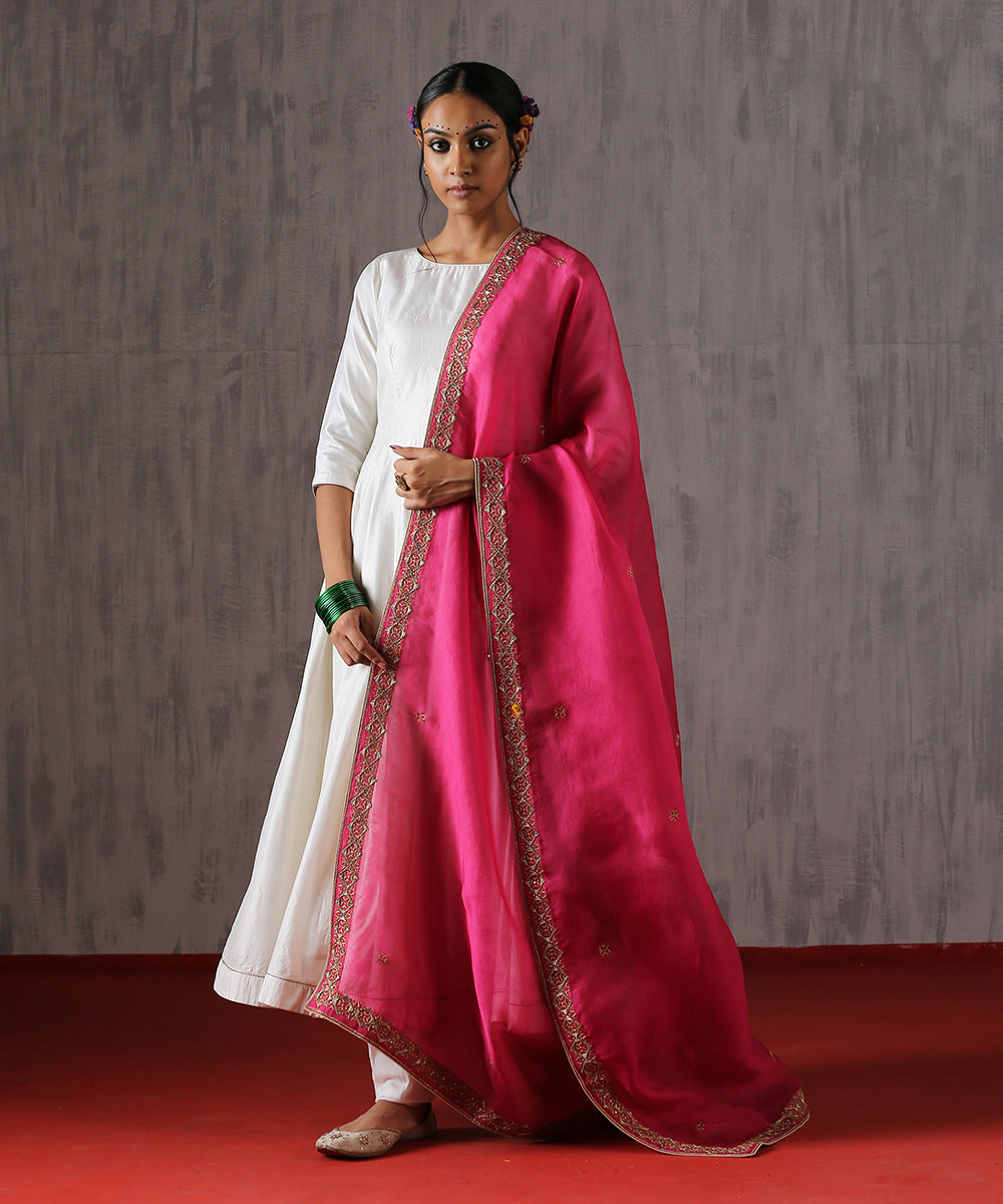 Pink_Hand_Embroidered_Organza_Dupatta_With_Heavily_Embroidered_Border_WeaverStory_01