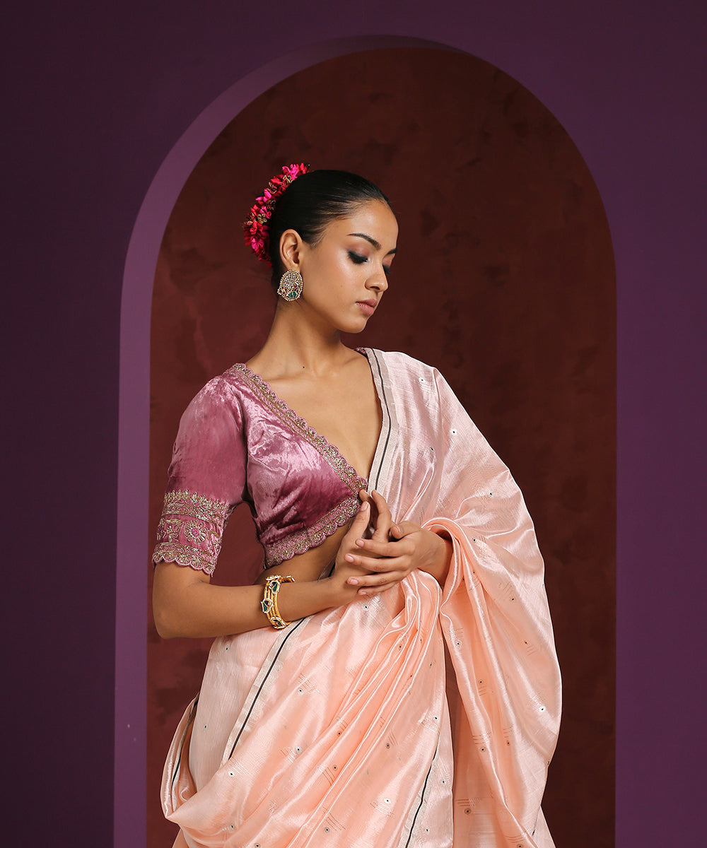 Hand_Embroidered_Scalloped_Onion_Pink_Velvet_Blouse_WeaverStory_02