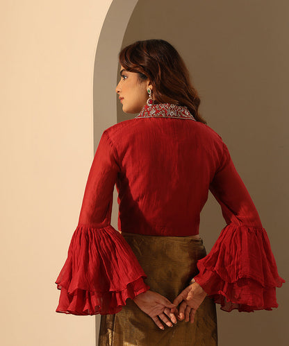 Viva_Magenta_Chanderi_Blouse_With_Hand_Embroidered_Collar_WeaverStory_03
