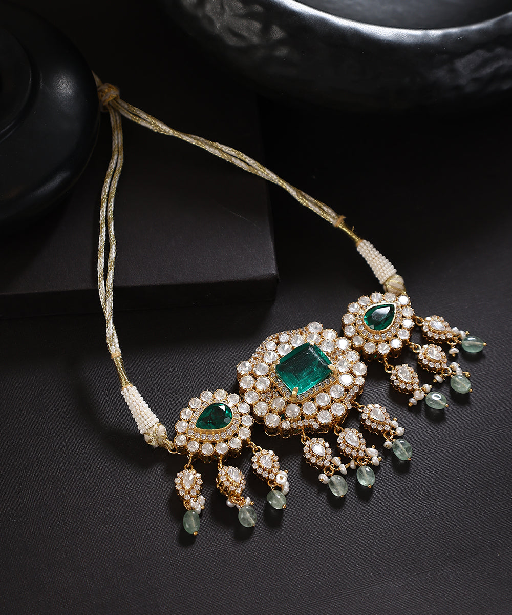 Palash_Handcarfted_Pure_Silver_Necklace_With_Moissanite_Polki_WeaverStory_01