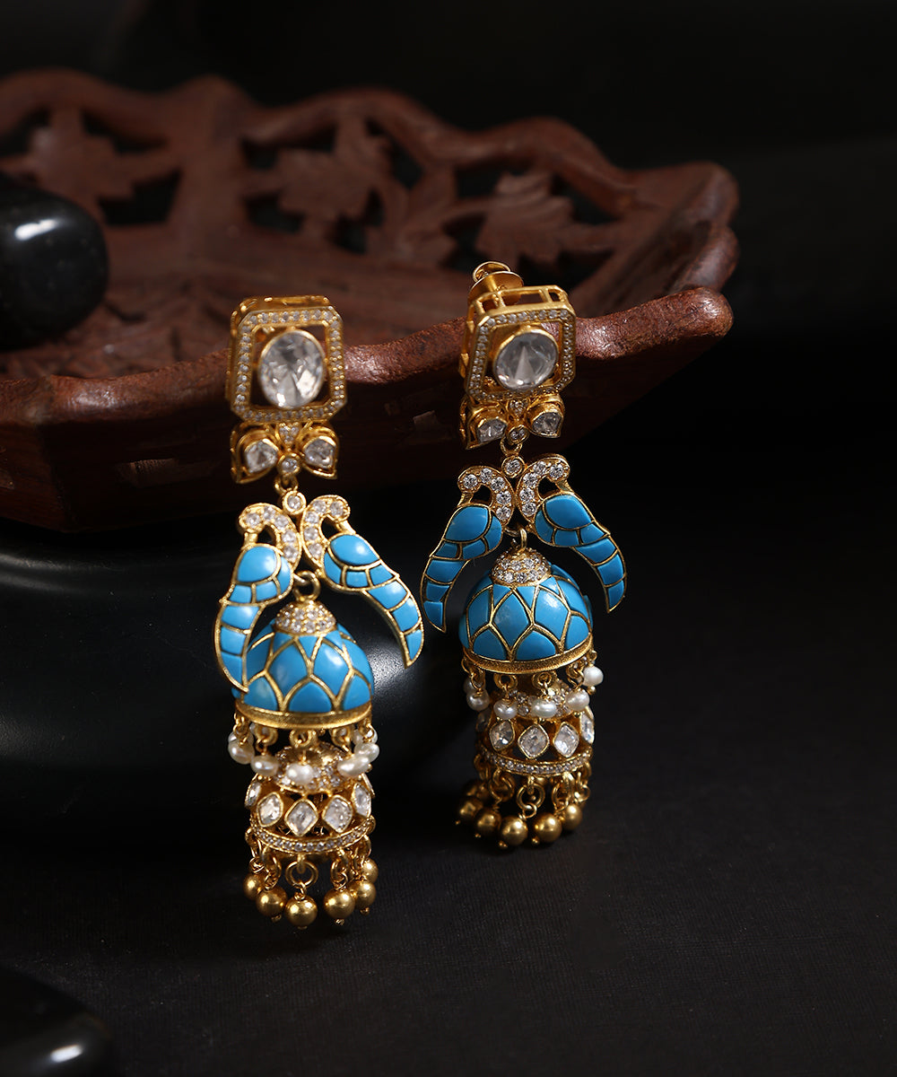 Yaj_Handcrafted_Pure_Silver_Kundan_Earrings_With_Semi_Precious_Stones_And_Moissanite_Polki_WeaverStory_01