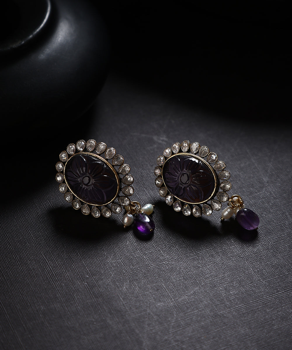 Angad_Handcrafted_Pure_Silver_Earrings_With_Semi_Precious_Stones_And_Moissanite_Polki_WeaverStory_01