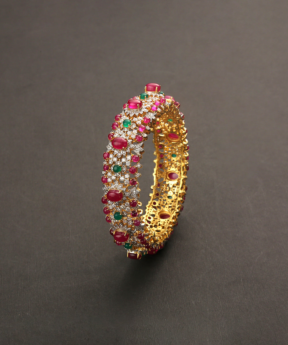 Zuber_Handcrafted_Pure_Silver_Bangle_With_Ruby_And_Emeralds_WeaverStory_02
