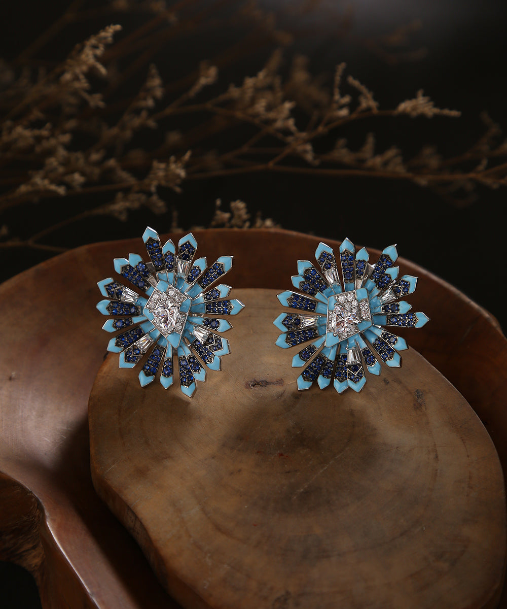 Hafsa_Earrings_With_Moissanite_Polki_And_Blue_Enamel_Handcrafted_In_Pure_Silver_WeaverStory_01