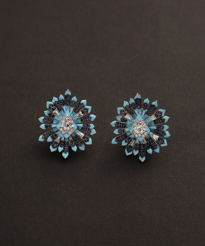 Hafsa_Earrings_With_Moissanite_Polki_And_Blue_Enamel_Handcrafted_In_Pure_Silver_WeaverStory_02