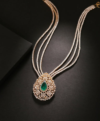 Gulika Swarovski Pure Silver Necklace with Green Emerald – WeaverStory