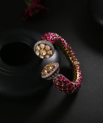 Musarrat_Handcrafted_Bangles_With_Moissanite_Polki_And_Ruby_In_Pure_Silver_WeaverStory_01