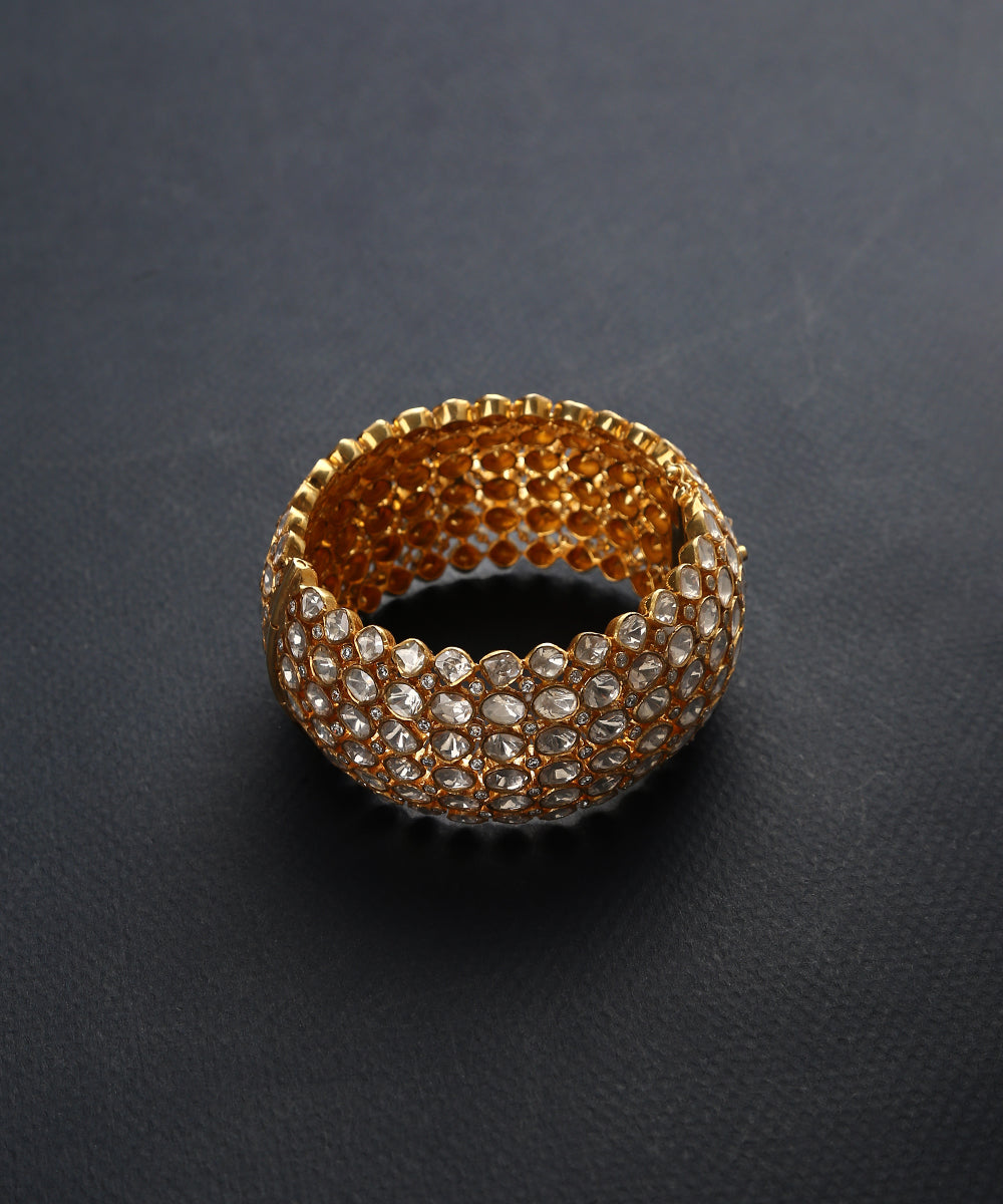 Shaan-e-Mughal_Handcrafted_Bangle_with_Moissanite_Polki_in_Pure_Silver_WeaverStory_02