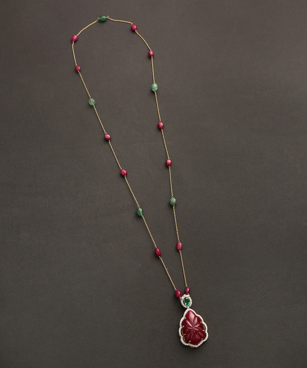 Vaasvi_Handcrafted_Pure_Silver_Pendant_Necklace_With_Ruby_And_Pearls_WeaverStory_02