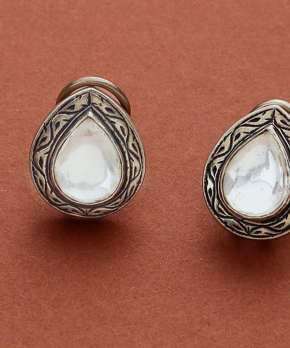 Ruhiya_Stud_Earrings_with_Moissanite_Polki_Crafted_in_Pure_Silver_WeaverStory_03