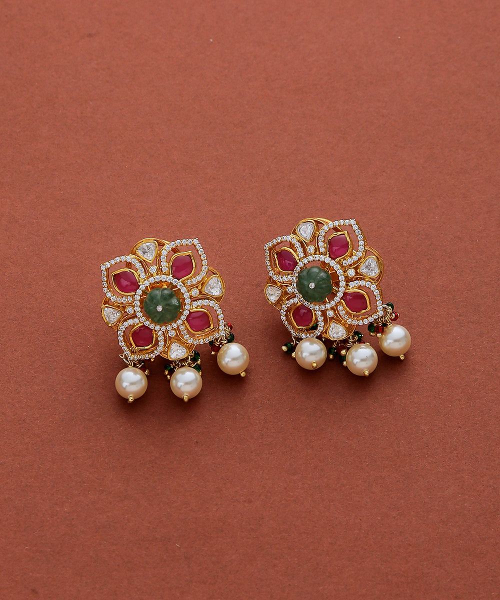 Damini_Handcrafted_Moissanite_Polki_Earrings_with_Pure_Silver_WeaverStory_02