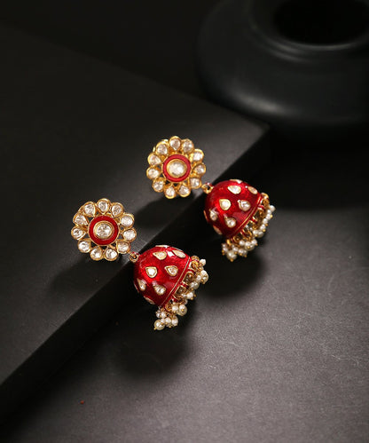 Lalmani_Red_Moissanite_Polki_Floral_Jhumka_WeaverStory_01