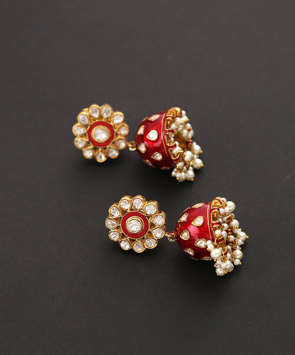 Lalmani_Red_Moissanite_Polki_Floral_Jhumka_WeaverStory_02