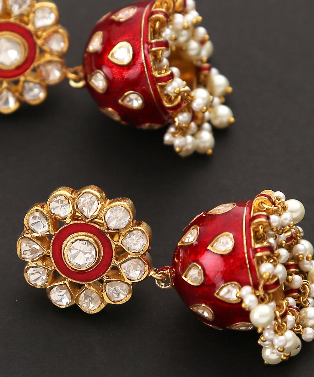 Lalmani_Red_Moissanite_Polki_Floral_Jhumka_WeaverStory_03