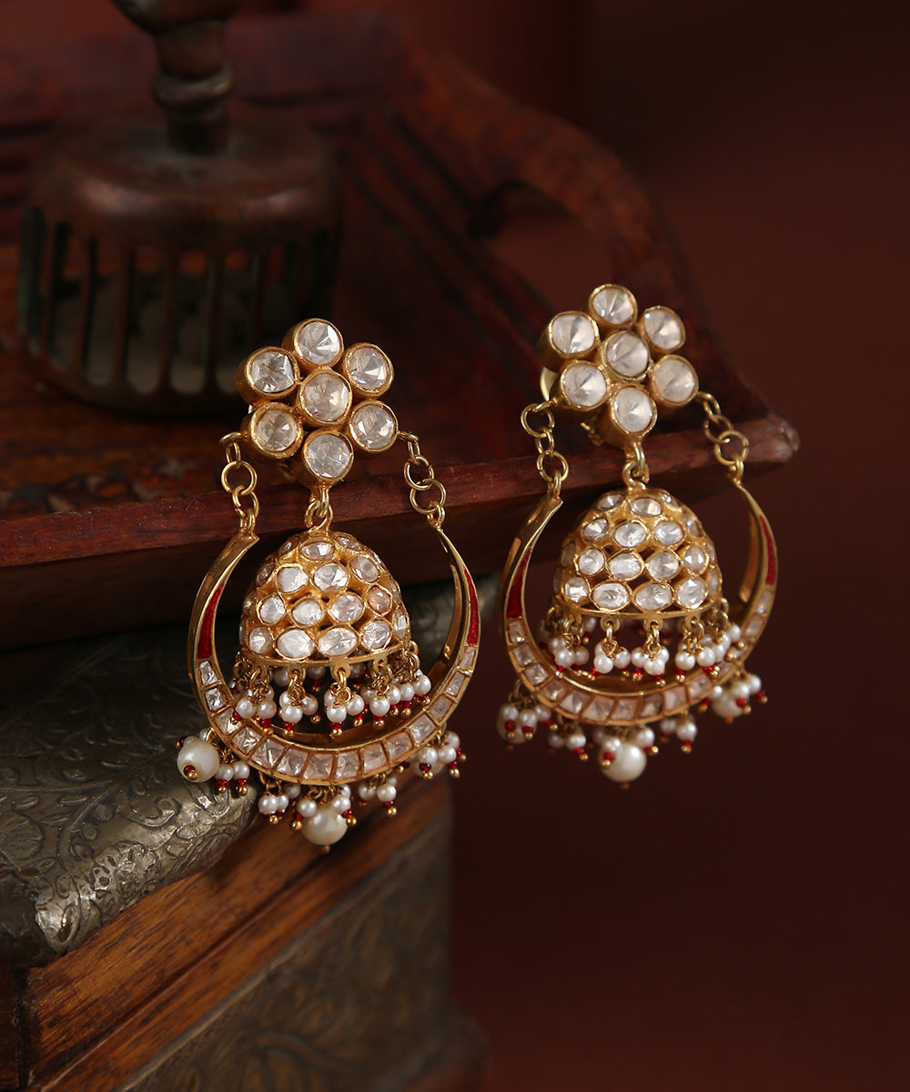 Benazir_Handcrafted_Moissanite_Polki_Earring_with_pure_Silver_WeaverStory_01