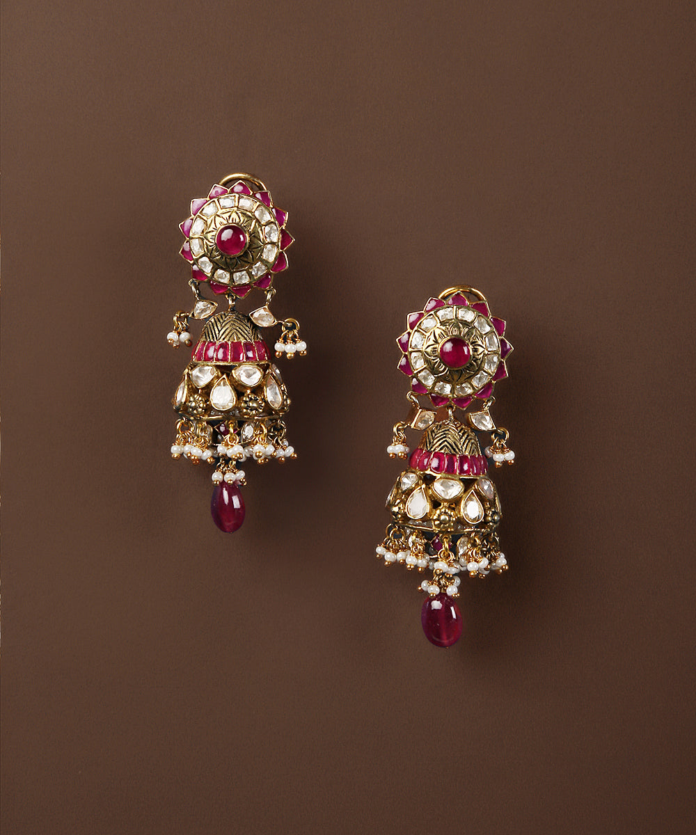 Mahwish_Handcrafted_Jhumka_In_Pure_Silver_With_Moissanite_Polki_And_Ruby_WeaverStory_02
