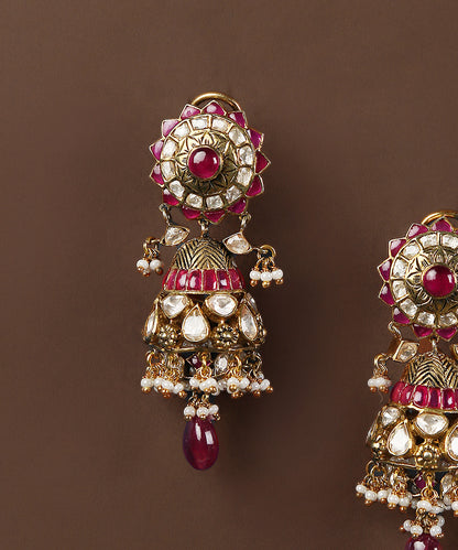 Mahwish_Handcrafted_Jhumka_In_Pure_Silver_With_Moissanite_Polki_And_Ruby_WeaverStory_03