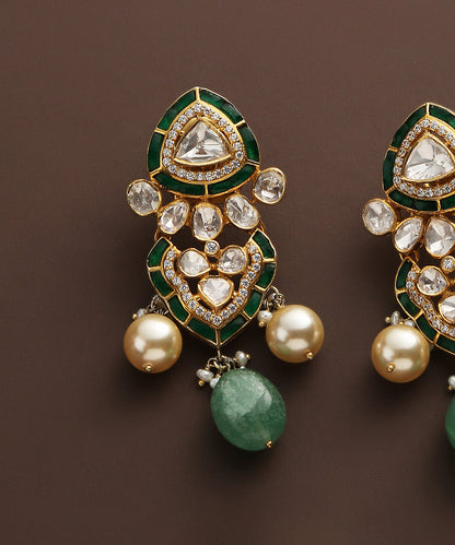 Shaizen_Pure_Silver_Earrings_Handcrafted_With_Moissanite_Polki_And_Emeralds_WeaverStory_03