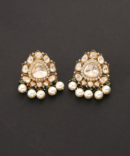 Handcrafted_Moissanite_Polki_Studs_with_Pearl_Hanging_WeaverStory_02