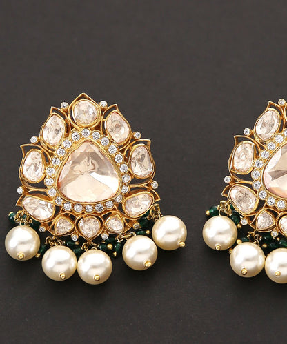 Handcrafted_Moissanite_Polki_Studs_with_Pearl_Hanging_WeaverStory_03