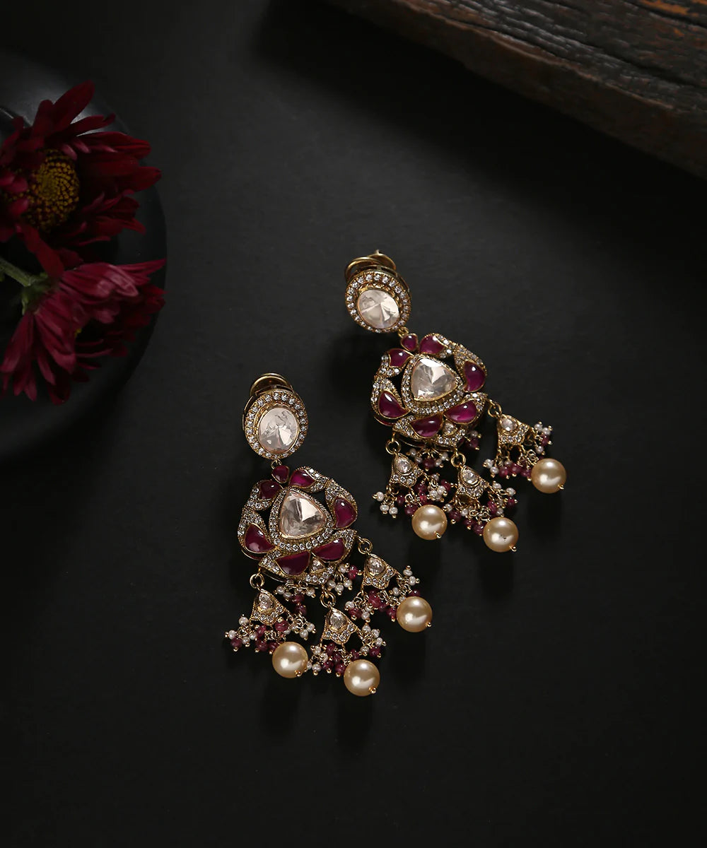 Arunima_Moissanite_Polki_Earrings_Handcrafted_In_Pure_Silver_With_Ruby_WeaverStory_01