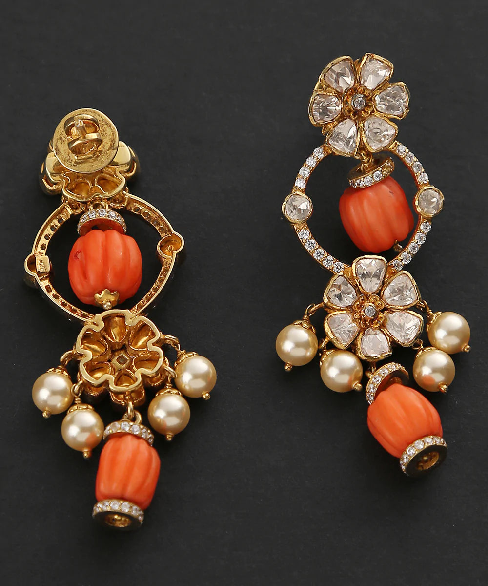Buy Vintage Red Coral and 18k Yellow Gold Stud Earrings Online in India -  Etsy